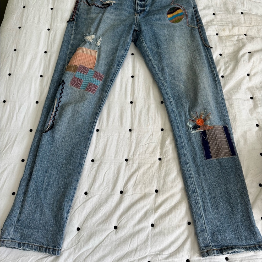 Pilcro Denim Slim Patchwork Boyfriend Jeans